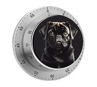 Cute Black Pug Dog Kitchen Timer 60 Minute Visual Wind Up Timers Indoor Mechanical Timers with Magnetic Base Stainless Steel Timer for Home Cooking Time Management Tool