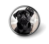 Cute Black Pug Dog Lapel Pins Metal Pin Badge Personalized Pinback Button Badges Classic Round Badge Recognition Enamel Lapel Pin for Jackets, Backpacks, Bags