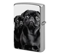 Cute Black Pug Dog Lighter Case Metal Protective Cover with Double-Sided Art Design, Cool Lighters Pouch Shockproof Lighter Cover for Men Women Gifts, Lighters Not Included