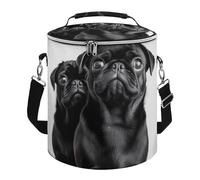 Cute Black Pug Dog Lunch Bag, 15L Portable Leakproof Picnic Basket with Shoulder Strap, Insulated Picnic Cooler Bag for Camping, Beach, Hiking & Groceries