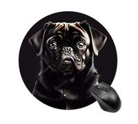 Cute Black Pug Dog Mouse Pad Round Laptop Mouse Mat Cute Computer Mousepad Keyboard Pad Non-Slip Desk Pads for Gaming Office Work Home
