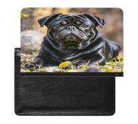 Cute Black Pug Dog Passport Holder with Card Slots Portable Passport Cover Compact Waterproof Passports Protector