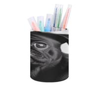 Cute Black Pug Dog Pencil Cup Desk Organizer Simple Round Pencil Holder Waterproof PU Leather Pen Holder Fashion Modern Pen Cup Desk Container Organizer for Office Home Supplies