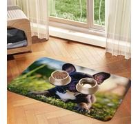 Cute Black Pug Dog print Cats Pet Bowl Placemat Pet Feeding Mats for Dogs, Non-Slip PU Leather Tablecloth for Pets