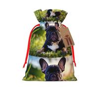 Cute Black Pug Dog Print Drawstring Present Bag,Reusable Holiday Present Pouch For Christmas, Birthday