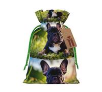 Cute Black Pug Dog Print Drawstring Present Bag,Reusable Holiday Present Pouch For Christmas, Birthday