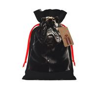 Cute Black Pug Dog Print Drawstring Present Bag,Reusable Present Sack With For Christmas, Birthday