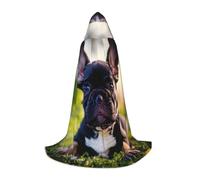 Cute Black Pug Dog Print Hooded Wizard Robe Halloween Cloak Medieval Renaissance Cosplay Christmas Party Outfits