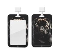 Cute Black Pug Dog Print ID Card Badge Holder with Breakaway Lanyard,for Teacher Nurse Doctor Staff Office