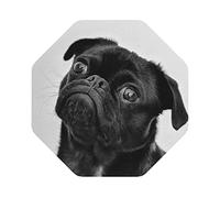 Cute Black Pug Dog Print Leather Coasters Set Ideal For Homes, Restaurants, Kitchens, And Offices