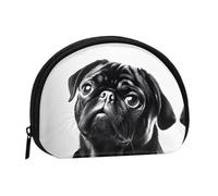 Cute Black Pug Dog Print Portable Mini Storage Bag Shell Shaped Wallet Small Coin Wallet Shell Storage Bag