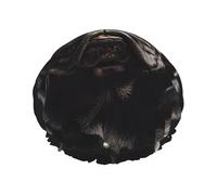 Cute Black Pug Dog Print Shower Essentials Bonnet For Women, Large Washable Elastic Band Bath Hair Wrap Shower Cap