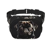 Cute Black Pug Dog Print Waist Pack Square Waist Bag Workout Hiking Running Travel Gym Pretty Zipper Fashion