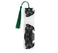 Cute Black Pug Dog Print Wooden Bookmark Bookmarks with Tassels Book Marks for Reading Hardcover Books Notebooks