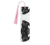Cute Black Pug Dog Print Wooden Bookmark Bookmarks with Tassels Book Marks for Reading Hardcover Books Notebooks