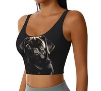 Cute Black Pug Dog Print Workout Tank Tops for Women Racerback Sport Running Yoga Basic Sleeveless Shirts