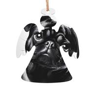 Cute Black Pug Dog Printed Angel Shape Christmas Tree Pendants 2 Pcs, Lanyards Home Holiday Xmas New Year Party Decorations