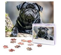 Cute Black Pug Dog Puzzles 500 Pieces Personalized Jigsaw Puzzles with storage bag Photos Puzzle for Adults Challenging Picture Puzzle for Men Women Home Decor (52x38 CM)