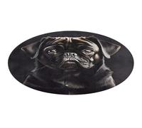 Cute Black Pug Dog Round Area Rug Non Slip Backing Doormat Water Absorbent Plush Throw Low-Pile Non-Slip Floor Mat Carpet for Living Room Bedroom Entryway Nursery Room 60 * 60cm