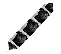 Cute Black Pug Dog Table Runner for Dining Table, Short Plush Runners Washable & Durable Tablerunner Modern Home Decor for Wedding, Kitchen, Holiday 200*33cm