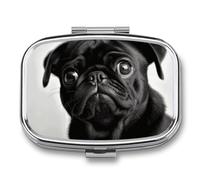 Cute Black Pug Dog Travel Pill Organizer A Daily Pill Box for Supplements 2 Compartment Pill Case Convenient for Carrying and Storing Medicines Box