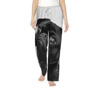 Cute Black Pug Dog Women'S Pajama Pants – Comfortable & Breathable Sleep Pants For Ladies – Ideal As Lounge, Dorm, And Travel Sleepwear – Features Elastic Waist, Drawstring & Pockets