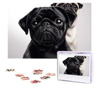 Cute Black Pug Dog Wooden Puzzles 1000 Pieces Personalized Jigsaw Puzzle For Adults Interesting Custom Photo Puzzles Gift For Holiday Birthday Wedding Anniversay