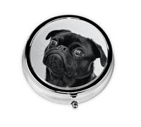 Cute Black Pug DogMeta Pill Box 3 Compartment Medicine Case,Portable Organizer