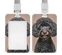 Cute Black Pug Id Badge Holder,Name Tag Holder with Detachable Lanyard,Waterproof Design Id Card Holder for Office, Workplace