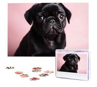 Cute Black Pug Jigsaw Puzzle for Adults Challenging Wooden Puzzles 1000 Pieces Personalized Photo Puzzle Picture Jigsaws Custom Jigsaw Puzzles for Birthday