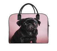 Cute Black Pug Laptop Tote Bag Casual Travel Handbag Multi Pocket Shoulder Bags for Work Travel
