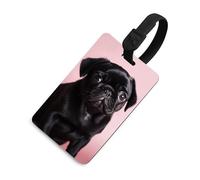 Cute Black Pug Luggage Tag Travel Essentials TPU Bag Tag Personalized Luggage Tags Holder Name Id Identifiers Card with Black Lanyard for Suitcase Backpack Toolbox, Black, One Size, Luggage Tag