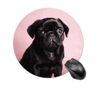 Cute Black Pug Mouse Pad Round Laptop Mouse Mat Cute Computer Mousepad Keyboard Pad Non-Slip Desk Pads for Gaming Office Work Home