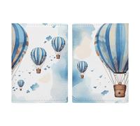 Cute Black Pug Passport Wallet Travel Passport Holder Pu Passport Cover Slim Card Case Cover for Women Men Leather Holder Case Travelling Essentials, Blue Hot Air Balloon, 20.3x13.8cm