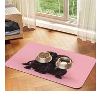 Cute Black Pug Patterned Pet Feeding Mat with Water-Absorbing PU Top & Rubber Base - Anti-Slip Dog Cat Food Mat for Cats, Dogs & Pets, 30x45cm
