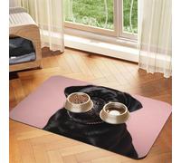 Cute Black Pug Pet Feeding Mat Absorbent Pu Leather Dog Cat Food Mats Contain Spills Protects Floors, Anti-Slip Rubber Backing Dog Bowl Mats Easy Clean Pet Placemats 40x60cm