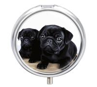 Cute Black Pug Pill Box, 3 Compartment Small Pill Case Waterproof Travel Pill Organizer for Pocket Or Purse Portable Mini Medicine Tablet Vitamin Holder Pill Case