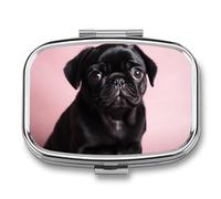Cute Black Pug Pill Case with 2 Compartment, Pill Organizer Portable Square Pill Box,Vitamin Pill Organizer for Pocket Purse and Travel