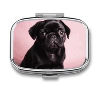 Cute Black Pug Pill Case with 2 Compartment, Pill Organizer Portable Square Pill Box,Vitamin Pill Organizer for Pocket Purse and Travel