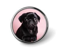 Cute Black Pug Round Badge Cute Enamel Lapel Pin Brooches Button Pin Personalized Clothing Decoration Unisex Badge Holder Hats Bags Shirts Decor