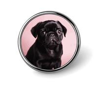Cute Black Pug Round Badge Cute Enamel Lapel Pin Brooches Button Pin Personalized Clothing Decoration Unisex Badge Holder Hats Bags Shirts Decor