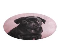 Cute Black Pug Round Rug Soft Absorbent Bath Mat Entryway Anti Slip Rugs Farmhouse Front Back Door Mat 60 * 60cm for Bedroom Living Room Home Decorative