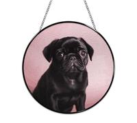 Cute Black Pug Stained Glass Window Hanging Sign Suncatcher