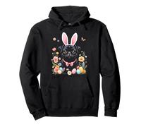 Cute Black Pug with Bunny Ears for Easter Fun Pullover Hoodie