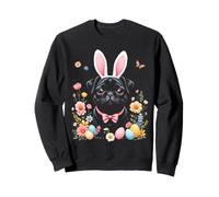 Cute Black Pug with Bunny Ears for Easter Fun Sweatshirt