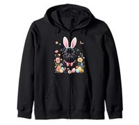 Cute Black Pug with Bunny Ears for Easter Fun Zip Hoodie