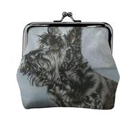 Cute Black Scottish Terrier Dog Art, PU Leather Coin Purse, Small Wallets, Change Pouch with Kiss Lock Clasp Buckle, Change Purse