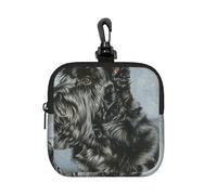 Cute Black Scottish Terrier Dog Art, Square Zipper Storage Bag, Neoprene Coin Purse, Small Wallets, Change Pouch, Change Purse