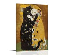 Cute Black White Cat By Gustav Klimt Artists Works Printed Posters Wall Art Picture Canvas Prints Bedroom Living Room Decor 08x12inch(20x30cm)