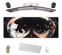 Cute Black White Cats Desk Mat Anime Cat Mouse Pad Kawaii Moon Desk Pad XL Large Extended Mousepad Desk Matt for Desktop, Computer Keyboard Mouse Mat for Women Office Decor Accessories 31.5x11.8 in